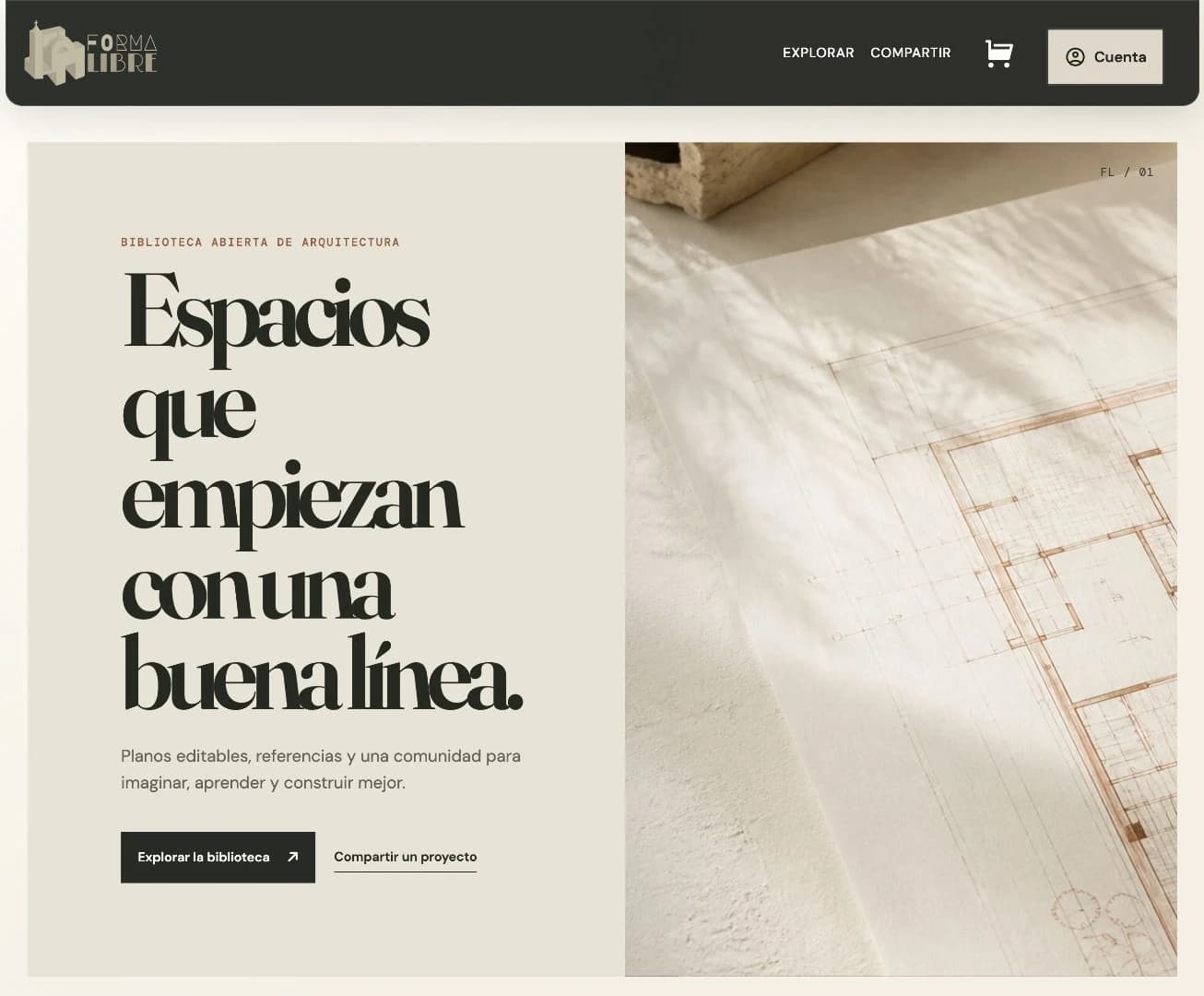 Página de inicio de Forma Libre, biblioteca digital de arquitectura